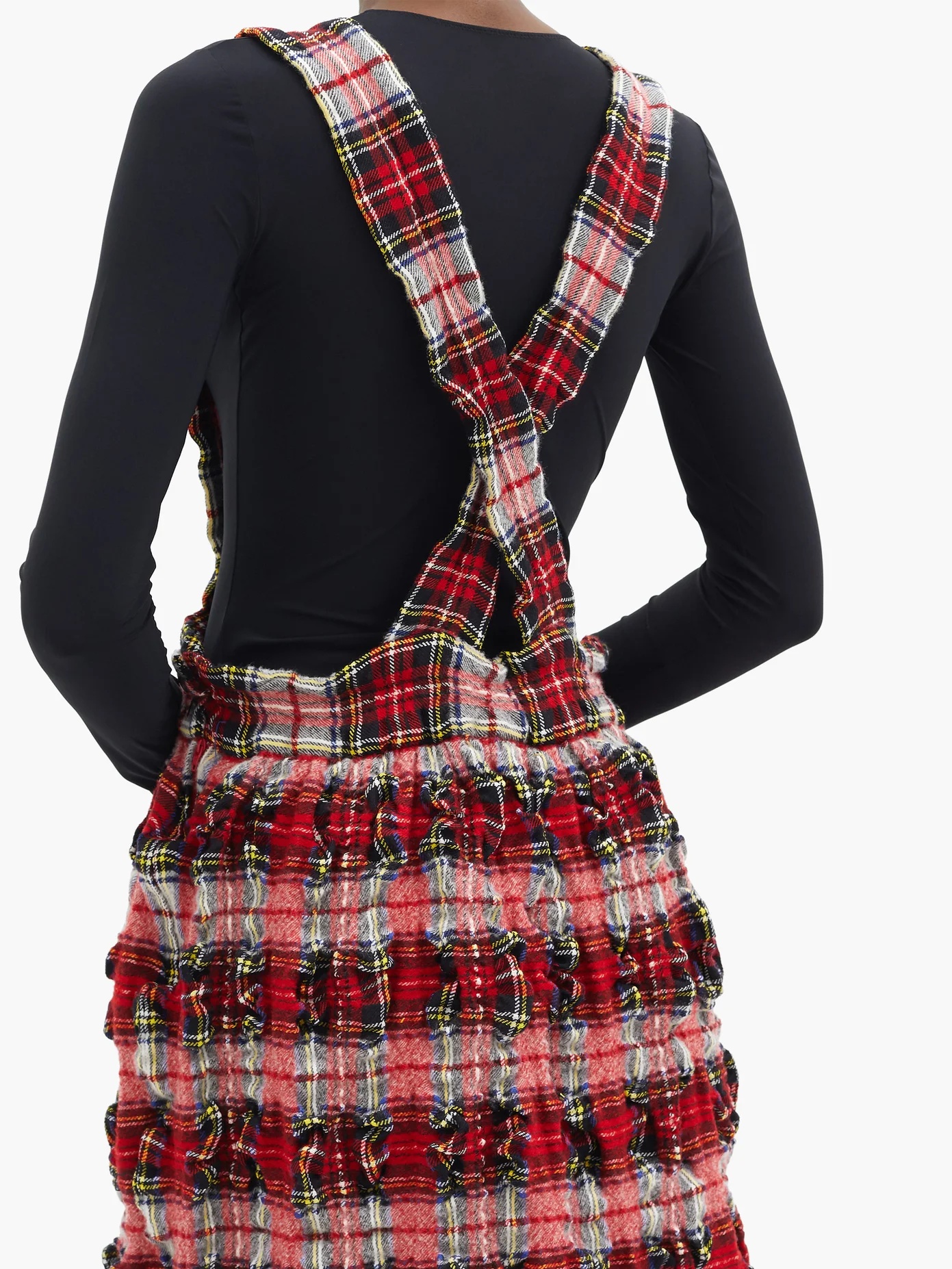 Crinkled wool-blend tartan pinafore dress - 4