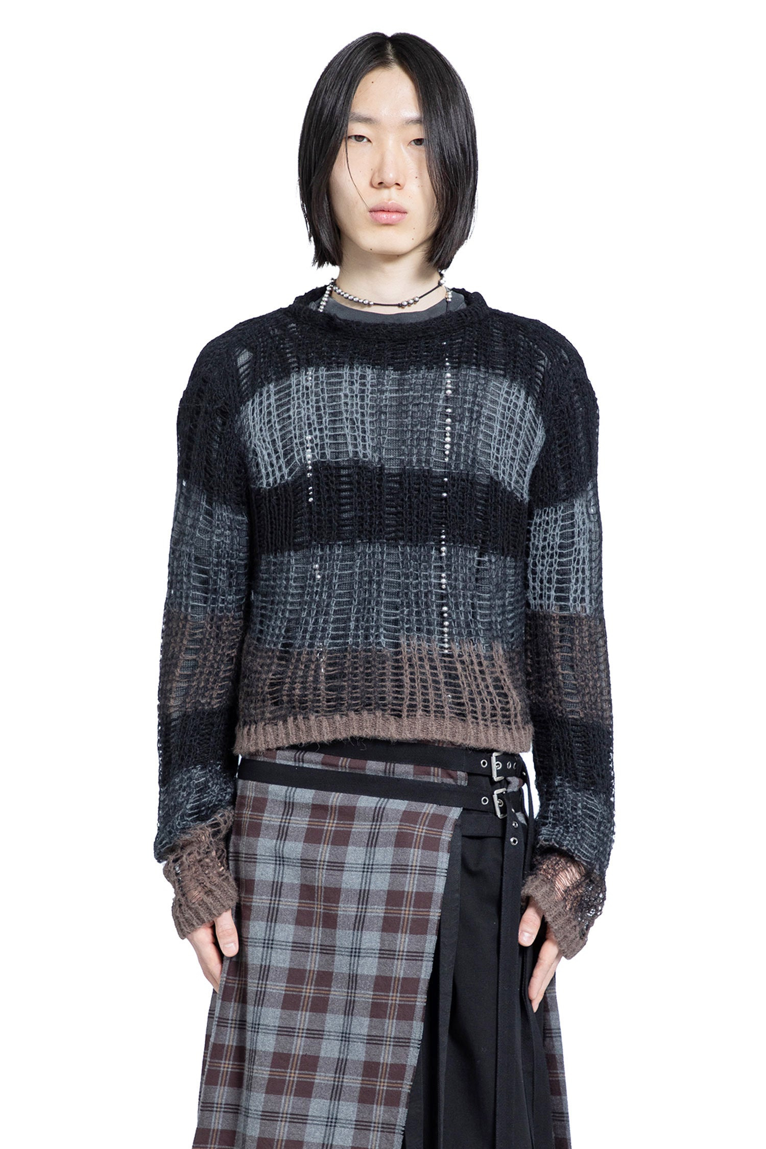 Poliet Striped Laddered Ajour Knit Sweataer - 1