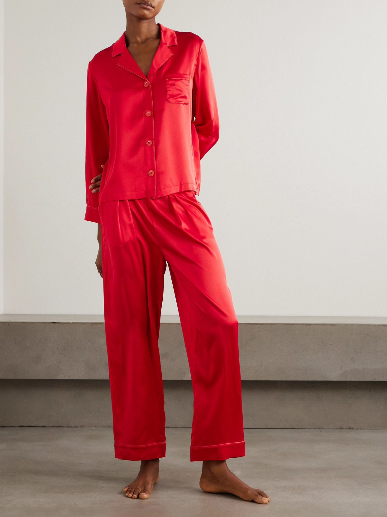 Mondain Piped Pleated Silk-satin Pajama Pants - 2