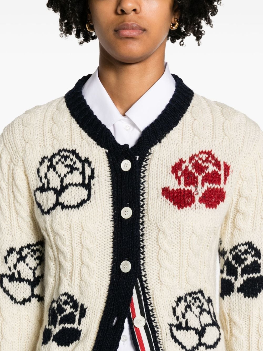 Rose-intarsia cable-knit cardigan - 5
