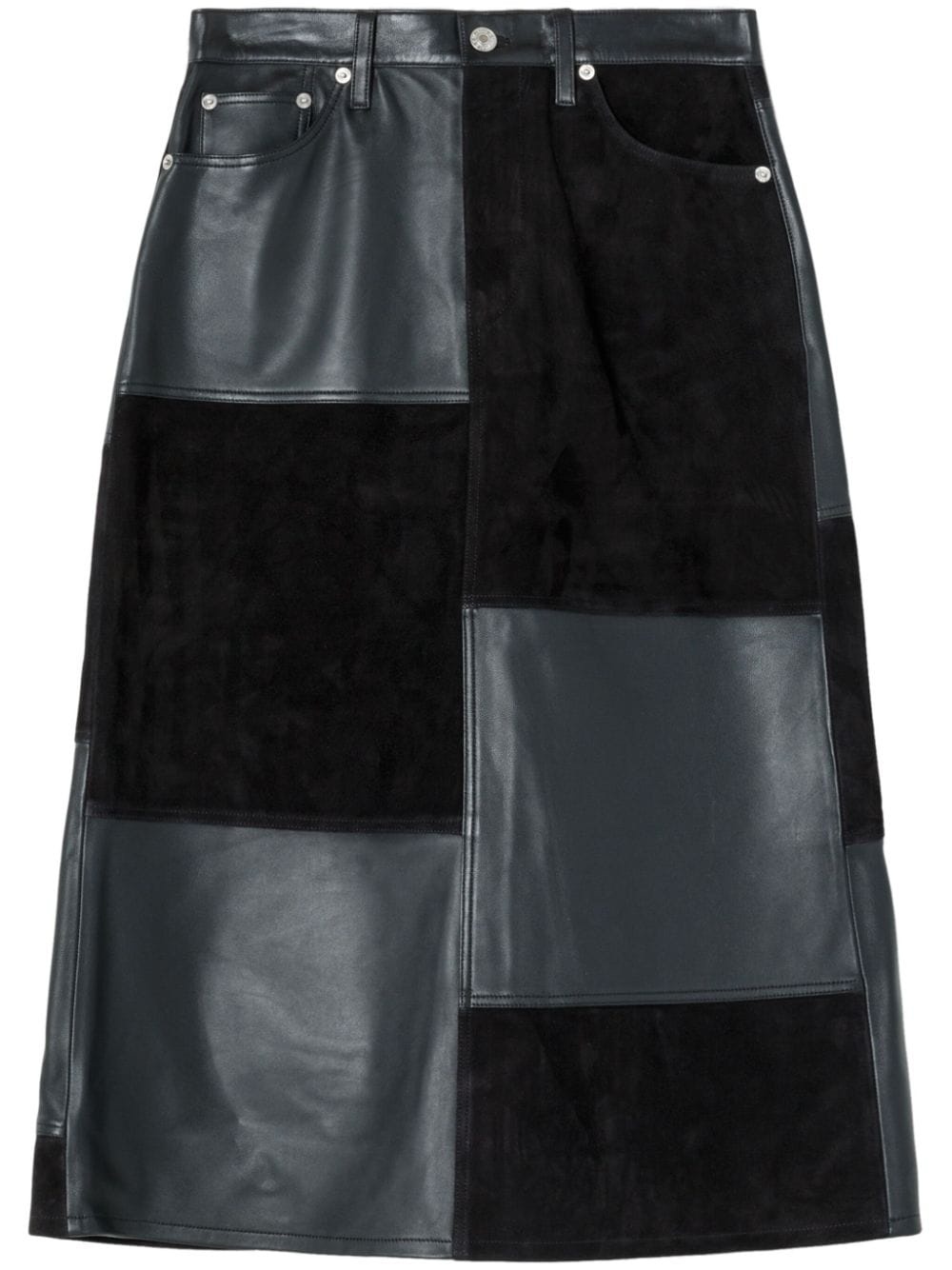 mid-rise leather patchwork skirt - 1
