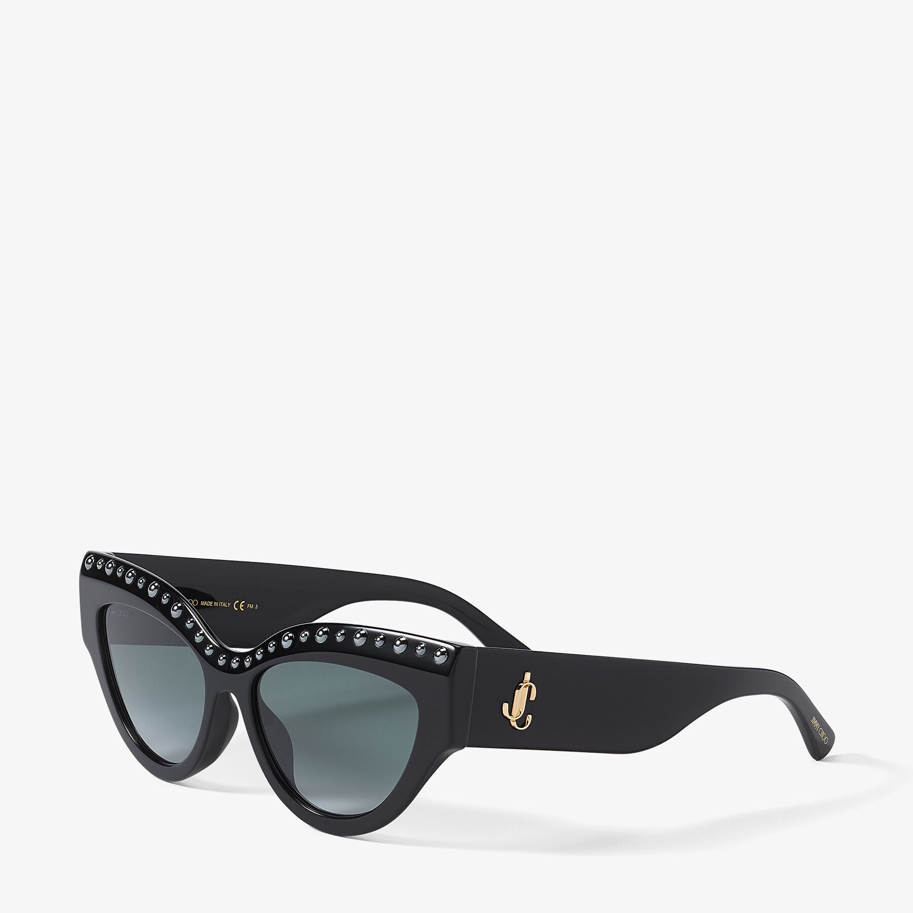 Sonja
Black Cat-Eye Sunglasses with Jet Black Pearls - 3