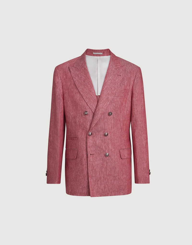 Linen denim one-and-a-half breasted deconstructed blazer with metal buttons 1