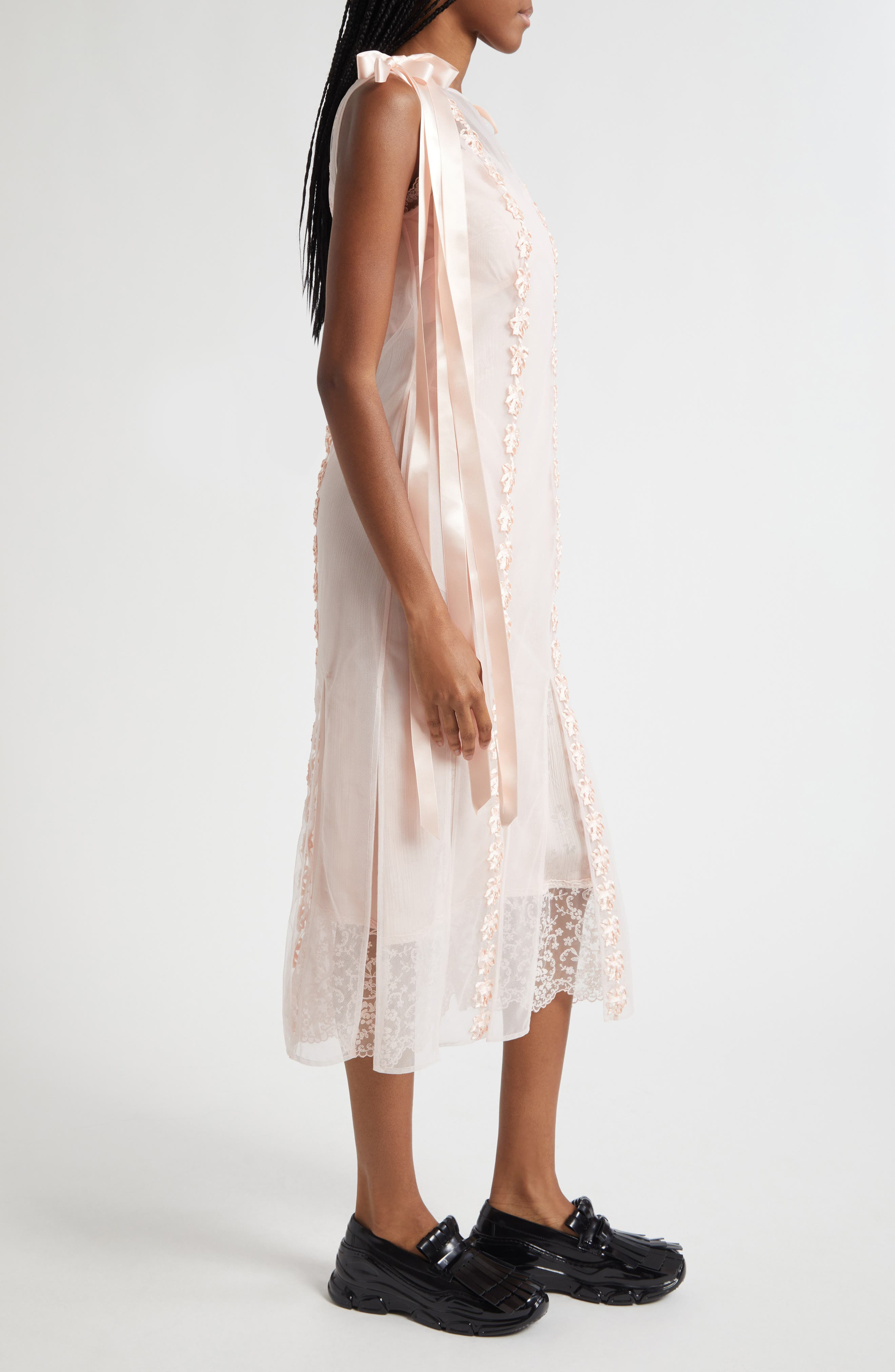 Simone Rocha Ribbon Daisy Chain Multi Slit Midi Dress in Pale Pink at Nordstrom - 3