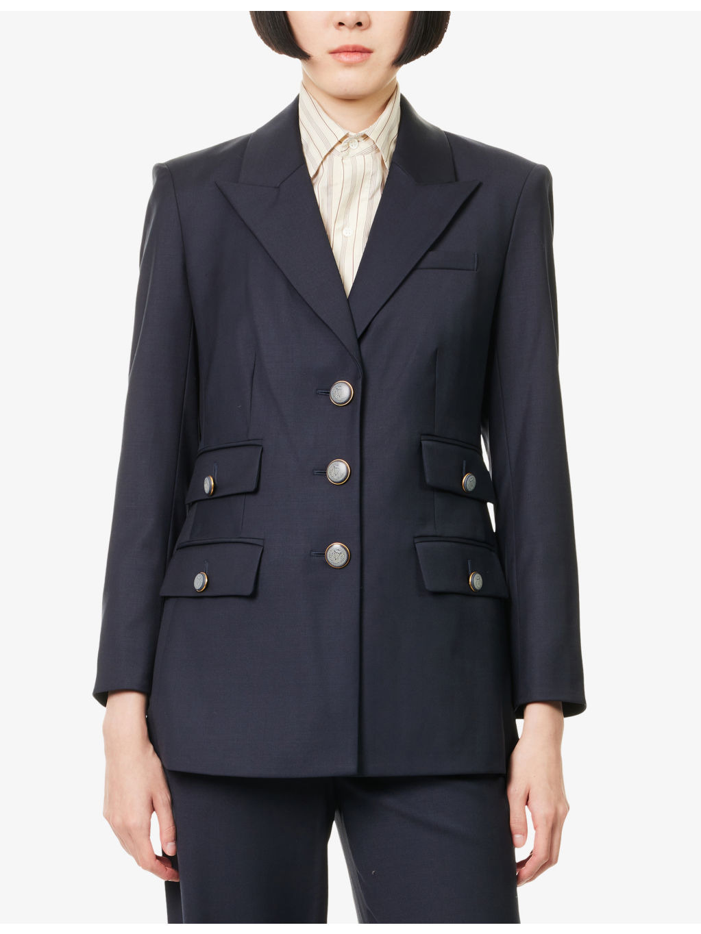 Nalani Dickey Peak-Lapels Stretch-Wool Blend Jacket - 3