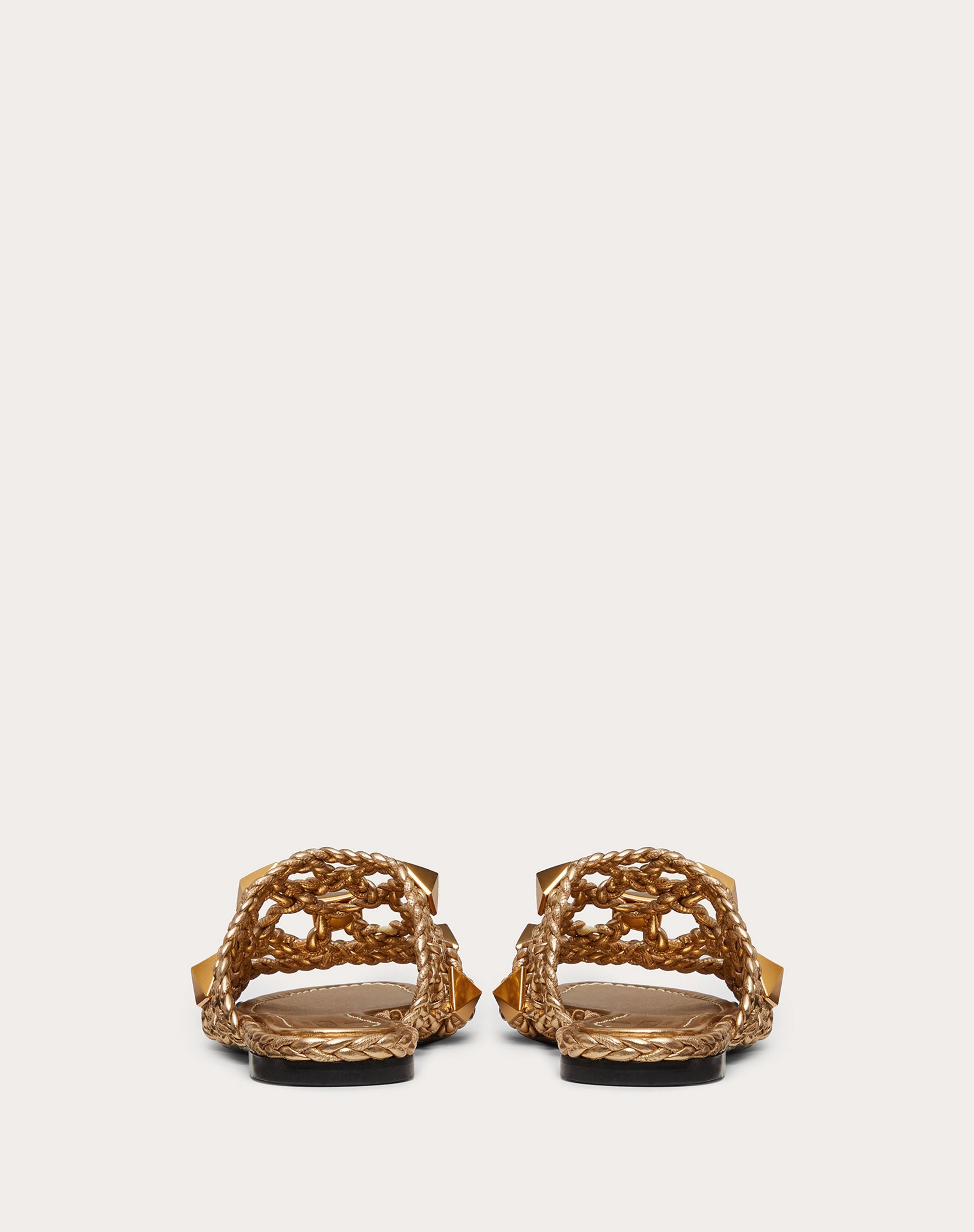 ROMAN STUD FLAT SLIDE SANDAL IN WOVEN METALLIC NAPPA - 3