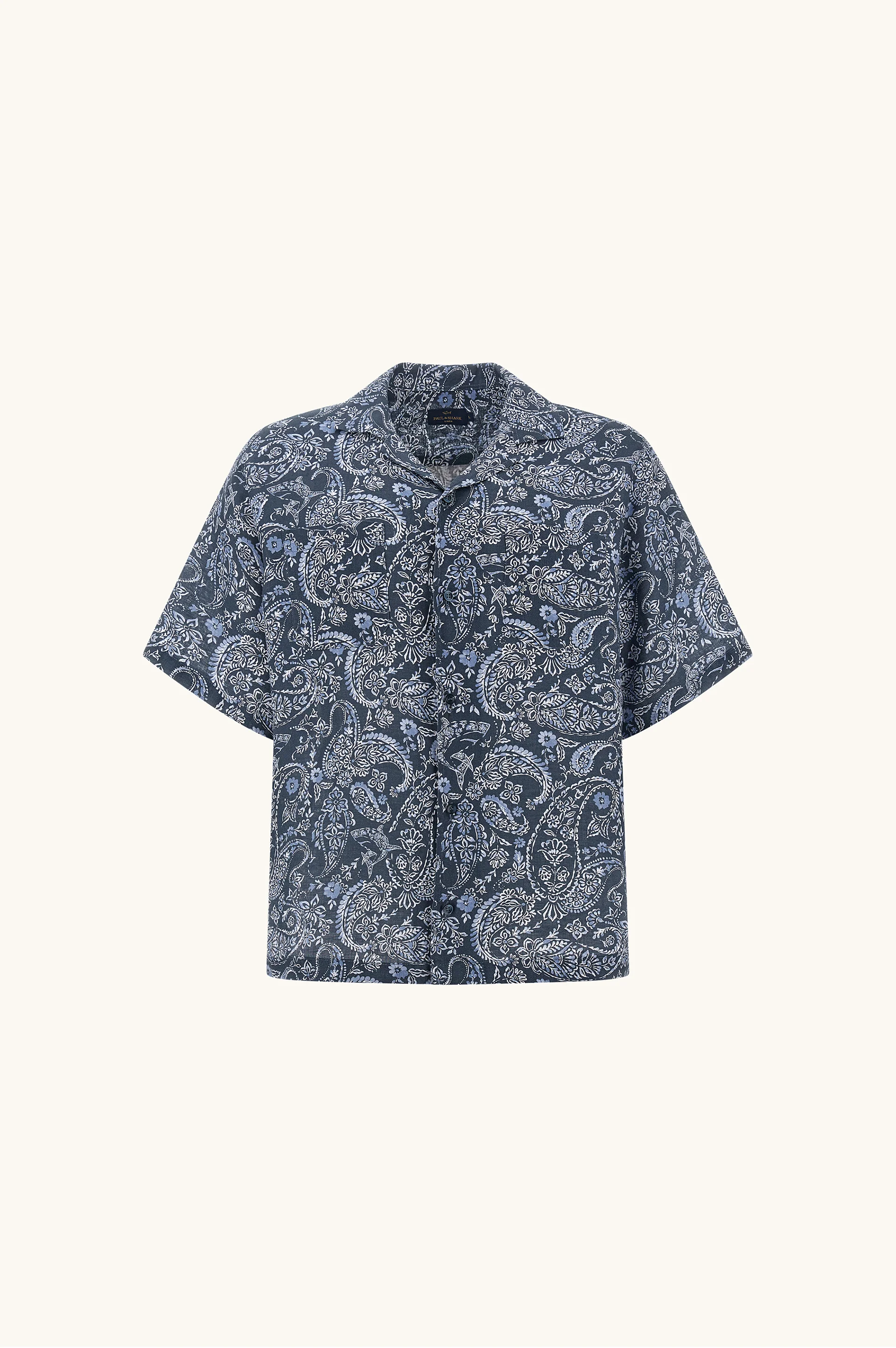 LINEN SHIRT WITH SHARK PAISLEY PATTERN - 1