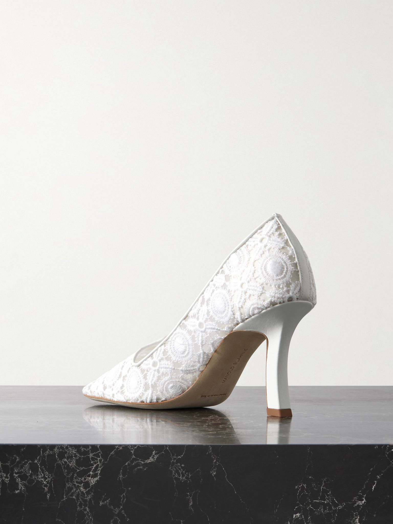 Euridi 90 leather-trimmed lace pumps White - 3