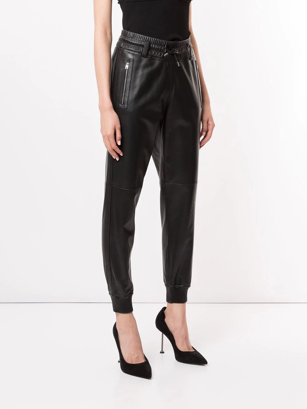 lambskin leather track pants - 3