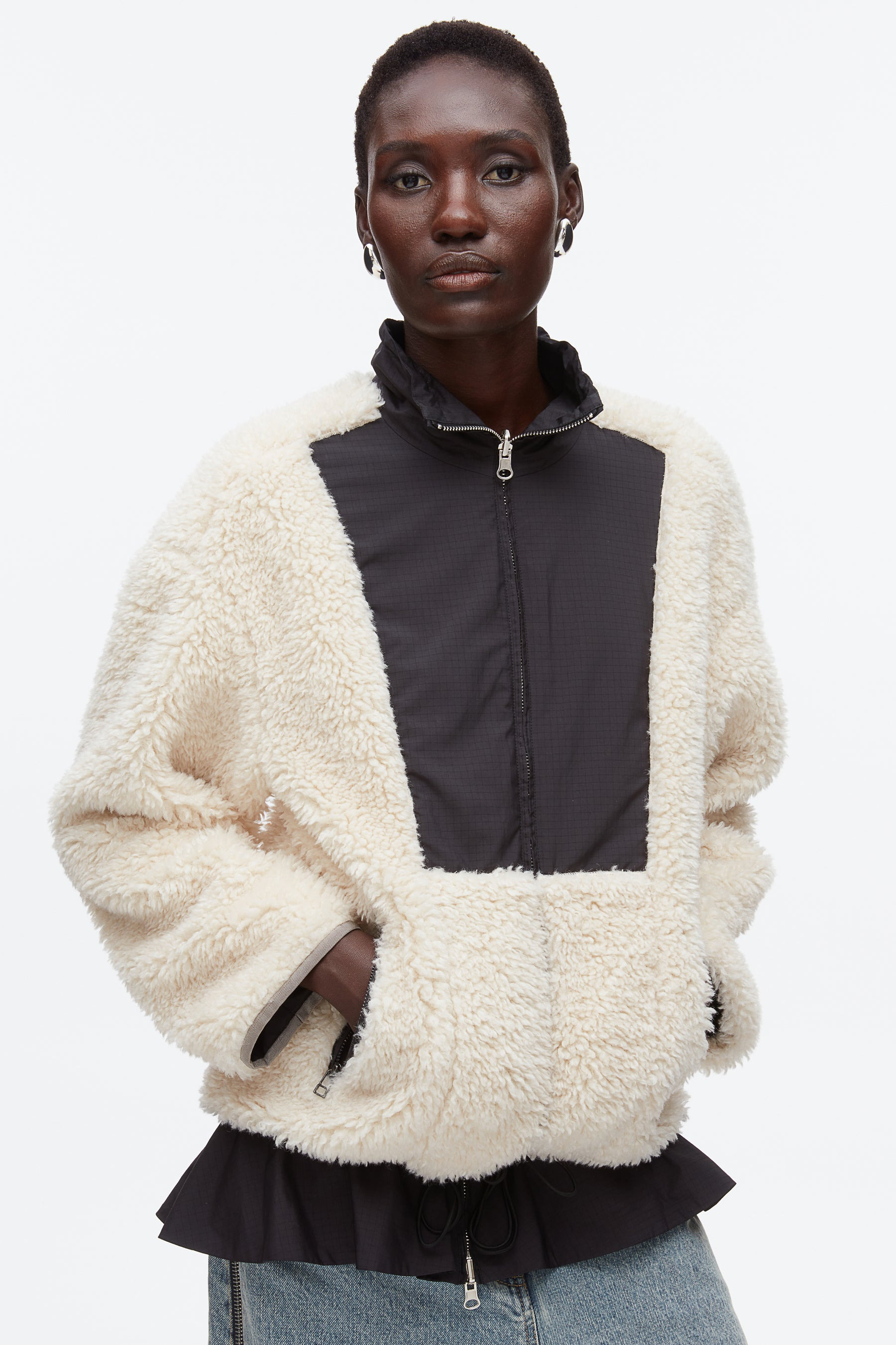 Flounce Hem Sherpa Jacket - 5