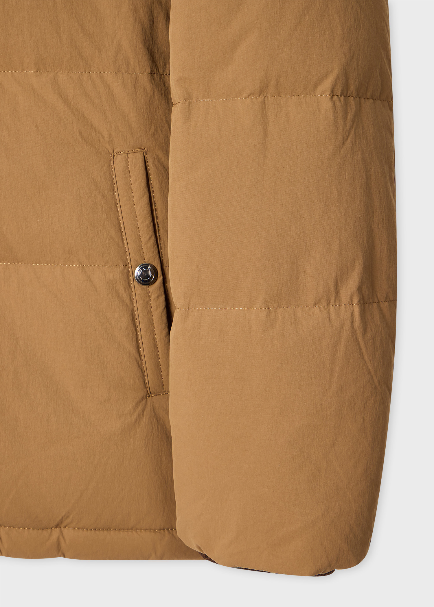 Tan Down Jacket with Detachable Hood - 3