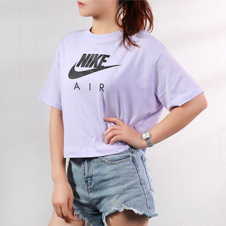 (WMNS) Nike Air Printing Sports Short Sleeve 'Purple Black' BV4778-539 - 5