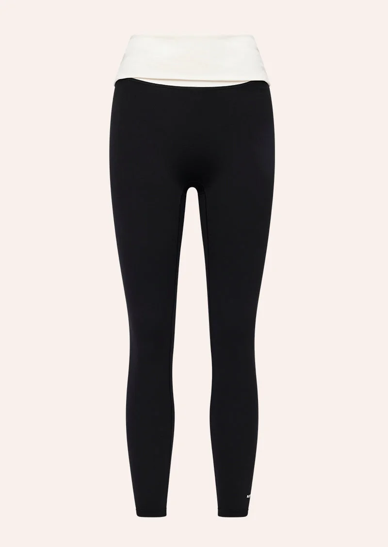 FOLD OVER FULL LENGTH LEGGING IN BLACK & WHISPER WHITE - 1