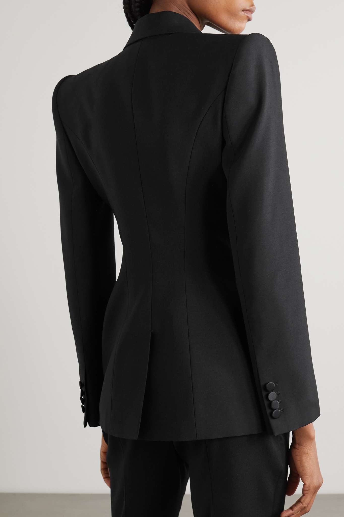 Draped satin-trimmed wool-twill blazer - 3