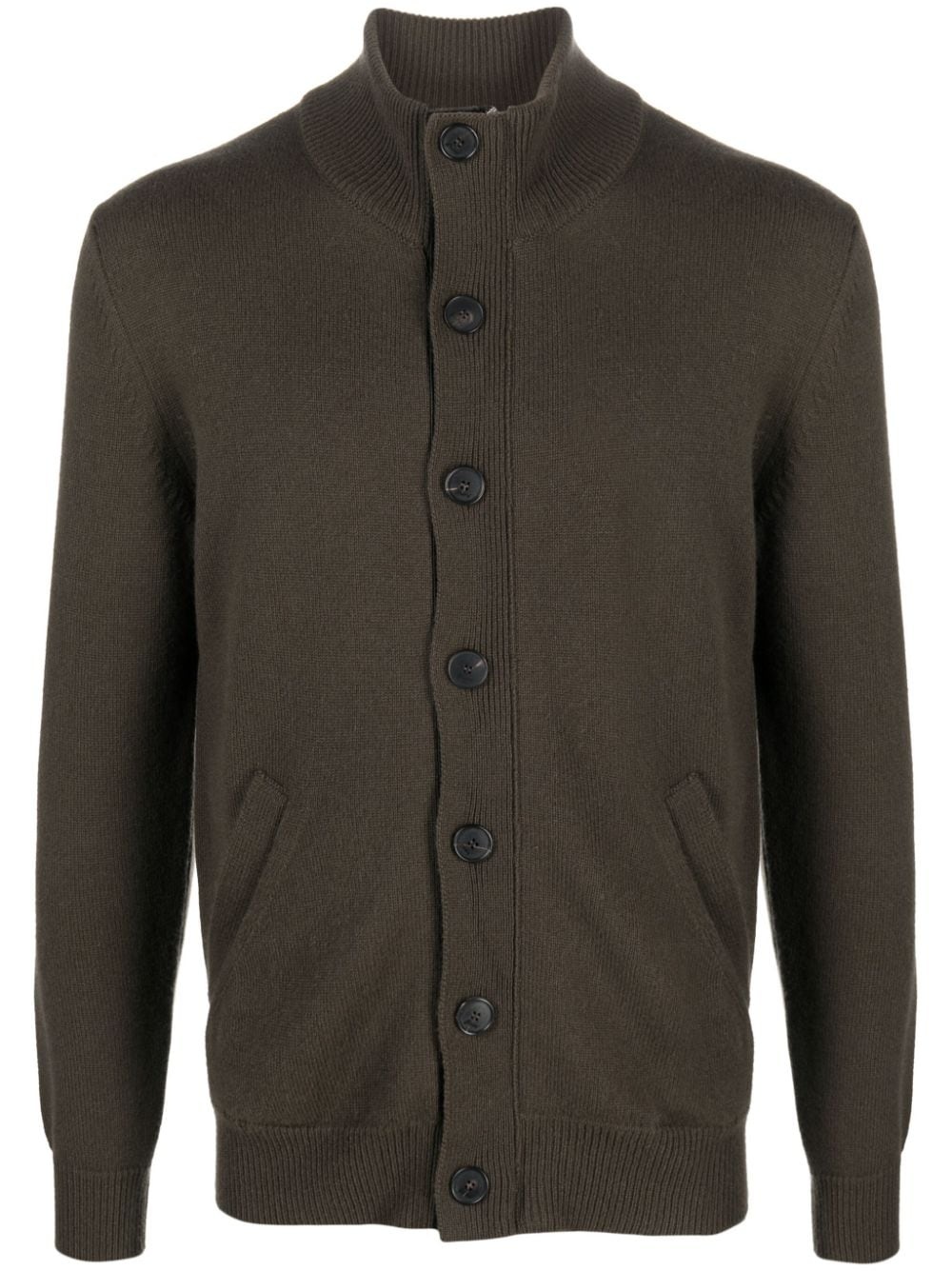 leather-trimmed cashmere cardigan - 1