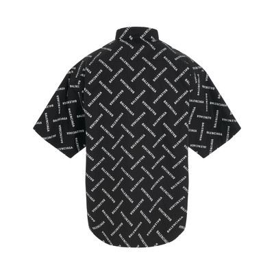 BALENCIAGA All-Over Logo Short-Sleeve Shirt in Black/White outlook