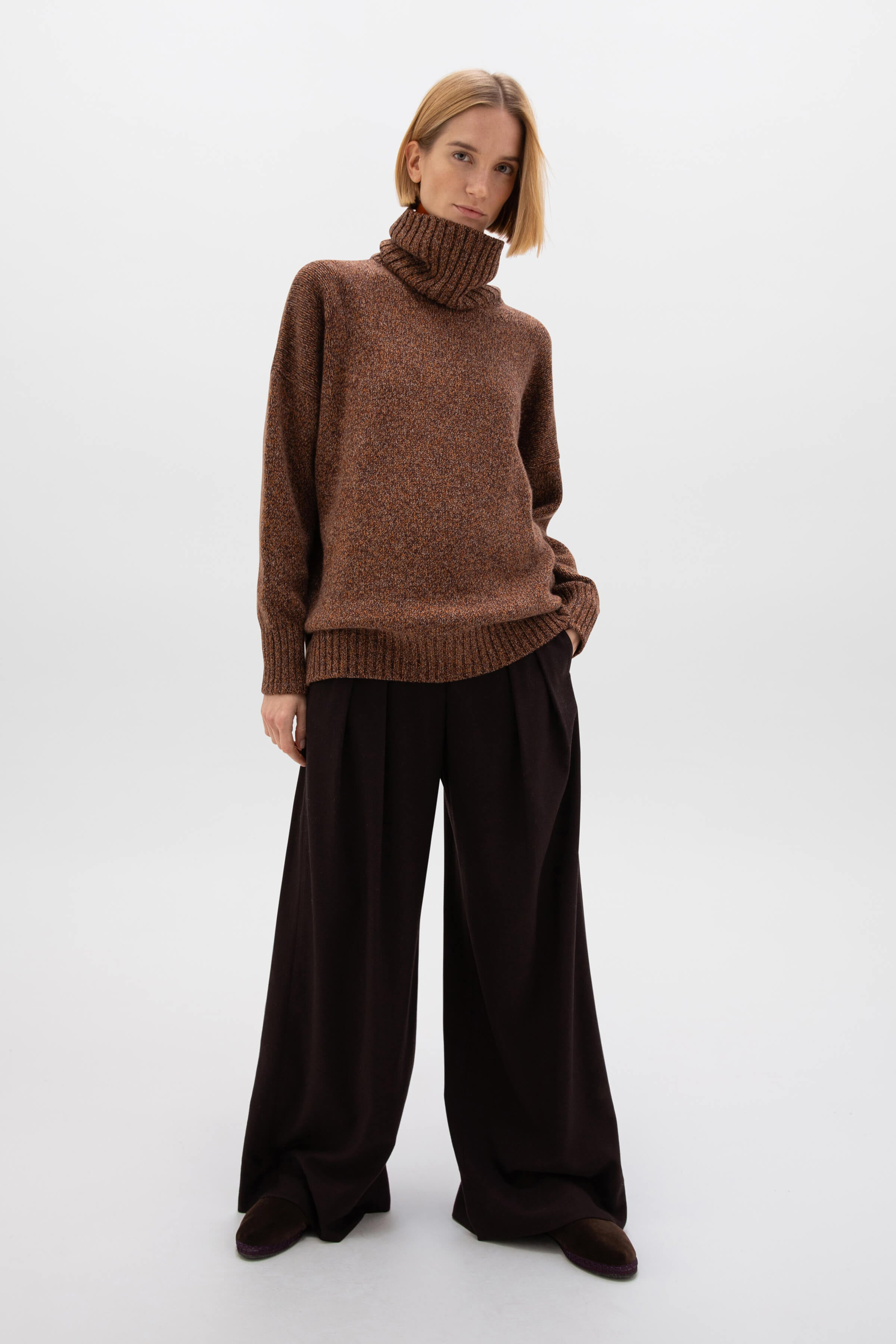 Slouchy Cashmere Marl Roll Neck - 1