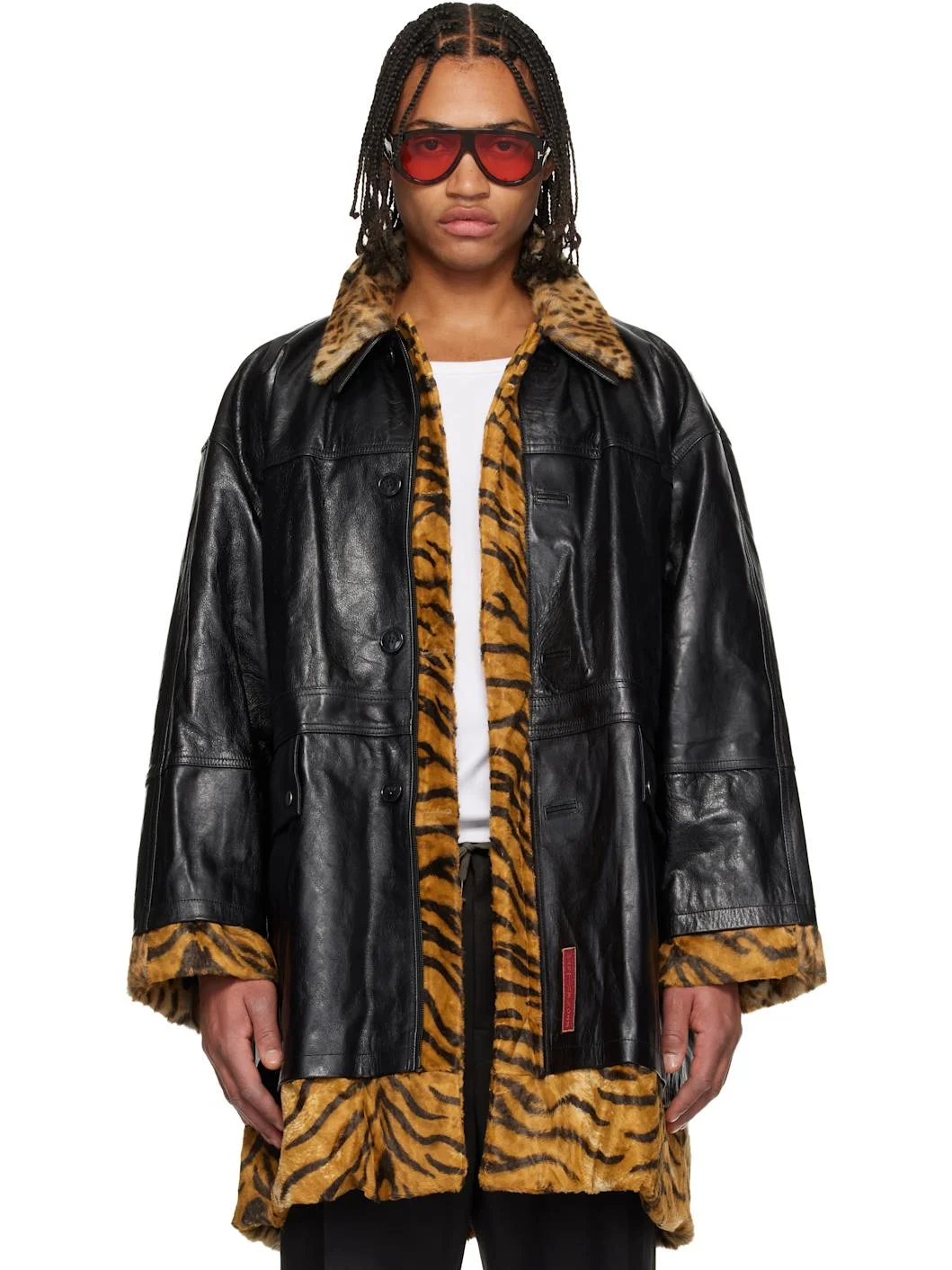 Black & Tan Leopard Reversible Leather Coat - 1