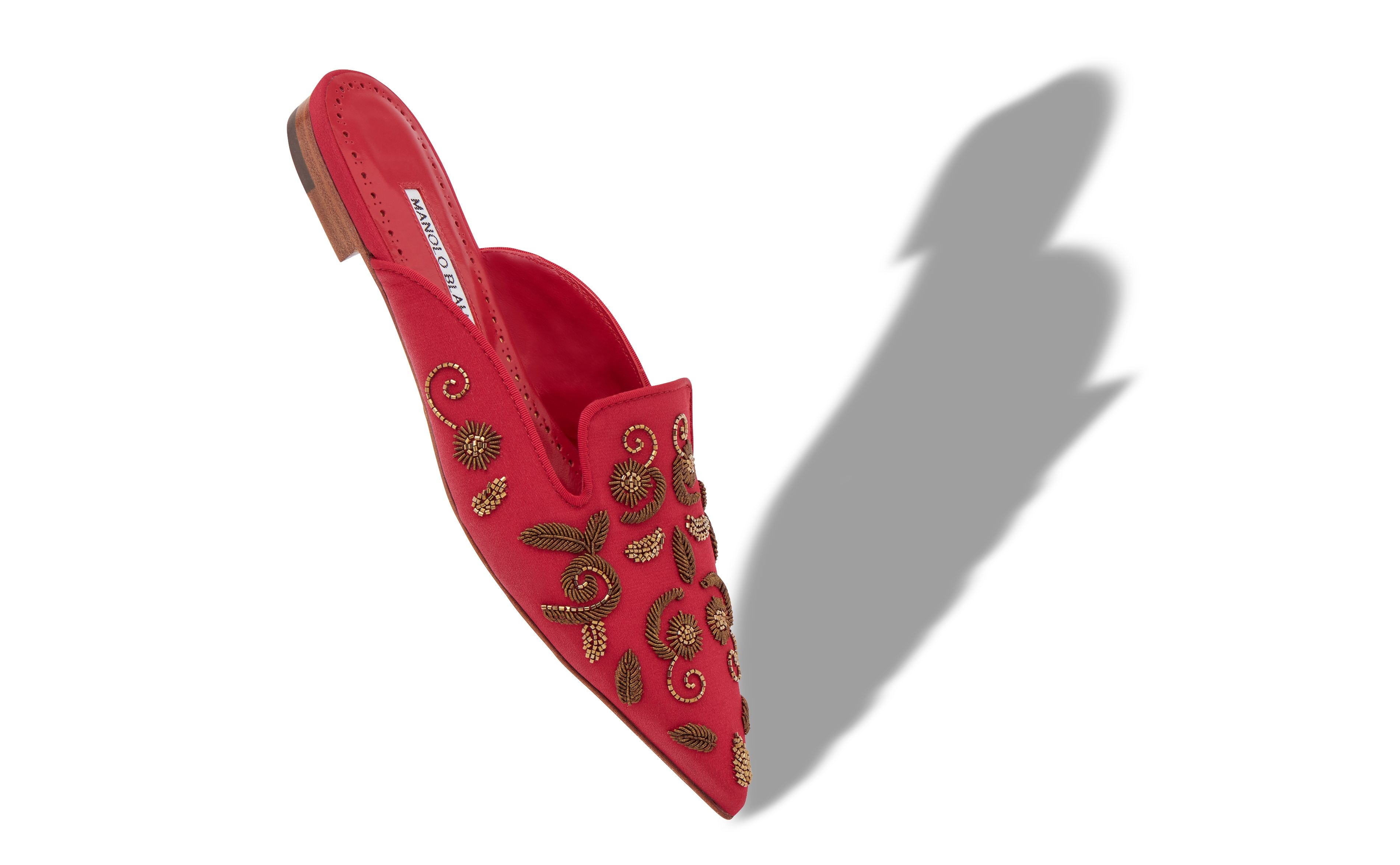 Red and Gold Crepe De Chine Flat Mules - 2