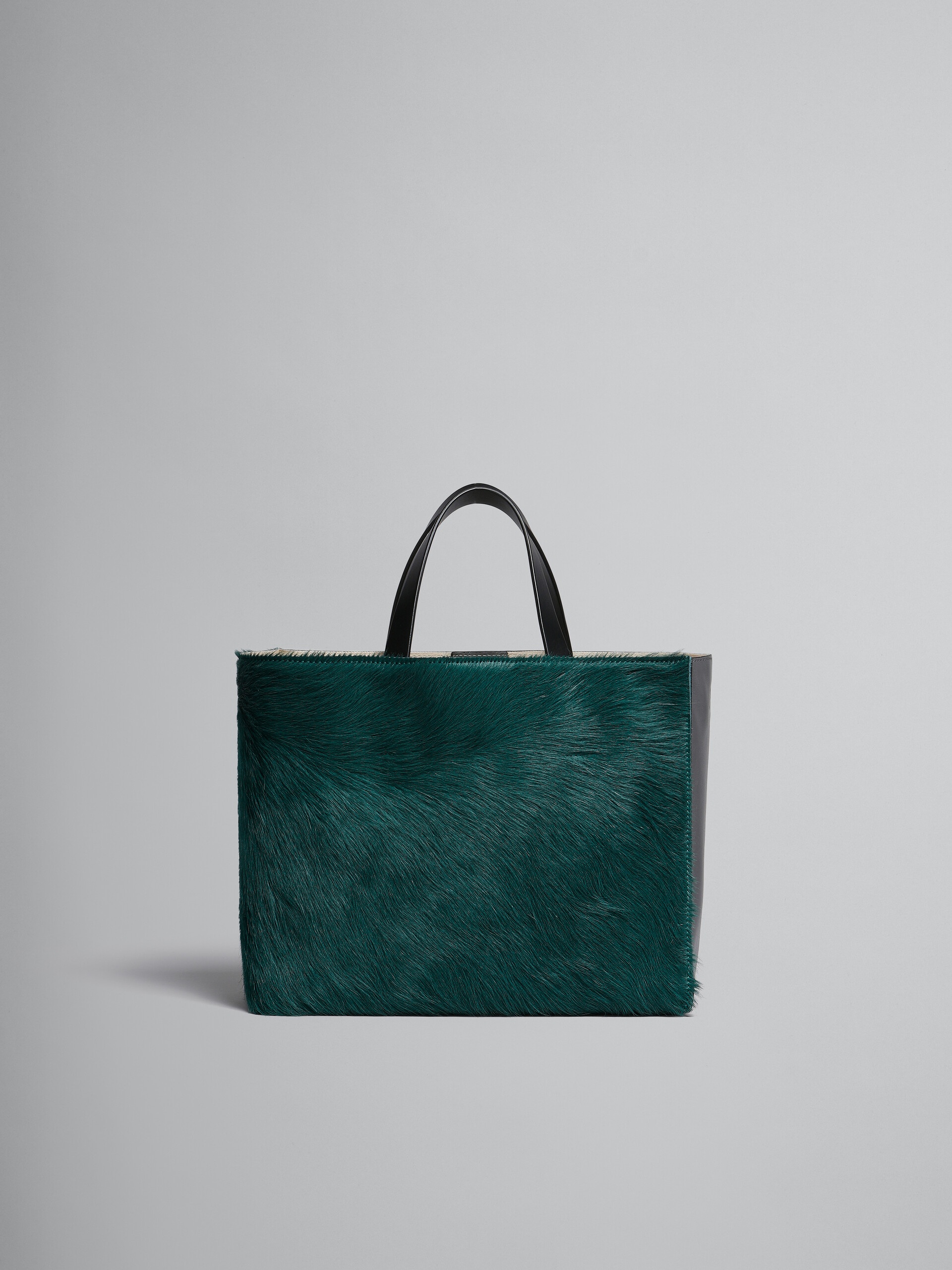 MUSEO SOFT BAG E/W IN DARK GREEN GREY AND BLACK LONG-HAIR CALFSKIN - 1