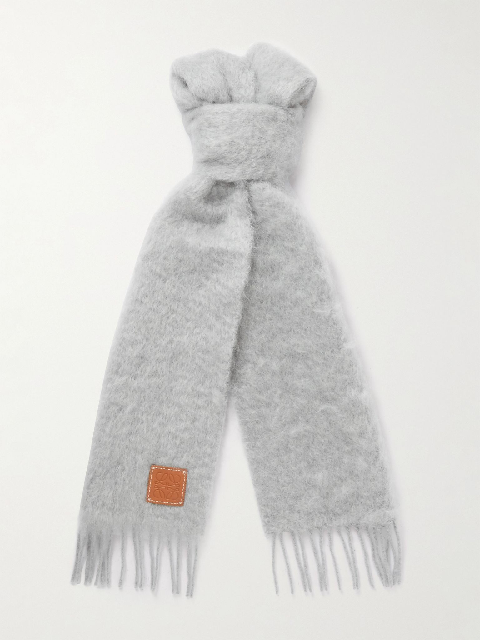 Logo-Appliquéd Fringed Mohair-Blend Scarf Gray - 1