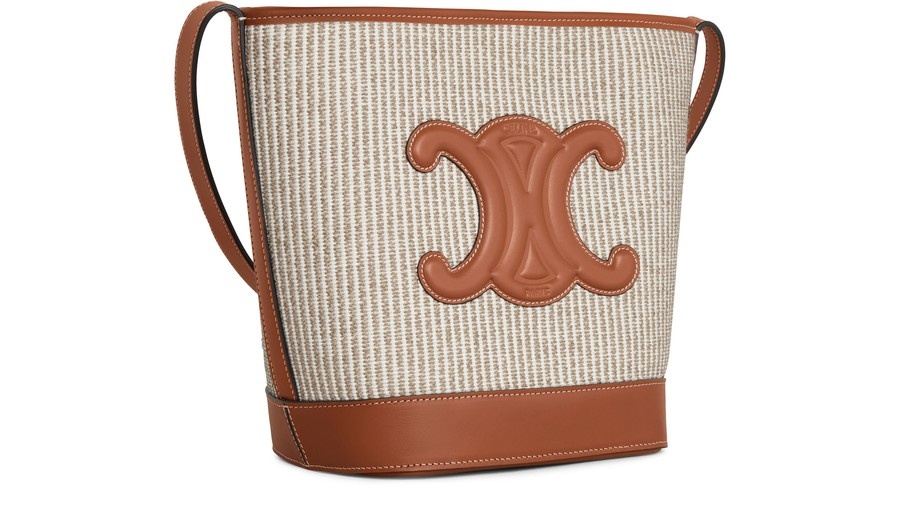 Small bucket cuir Triomphe in striped textile and calfskin - 2