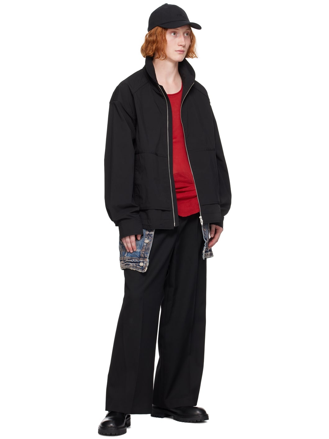 Black Denim Skirt Layered Trousers - 5