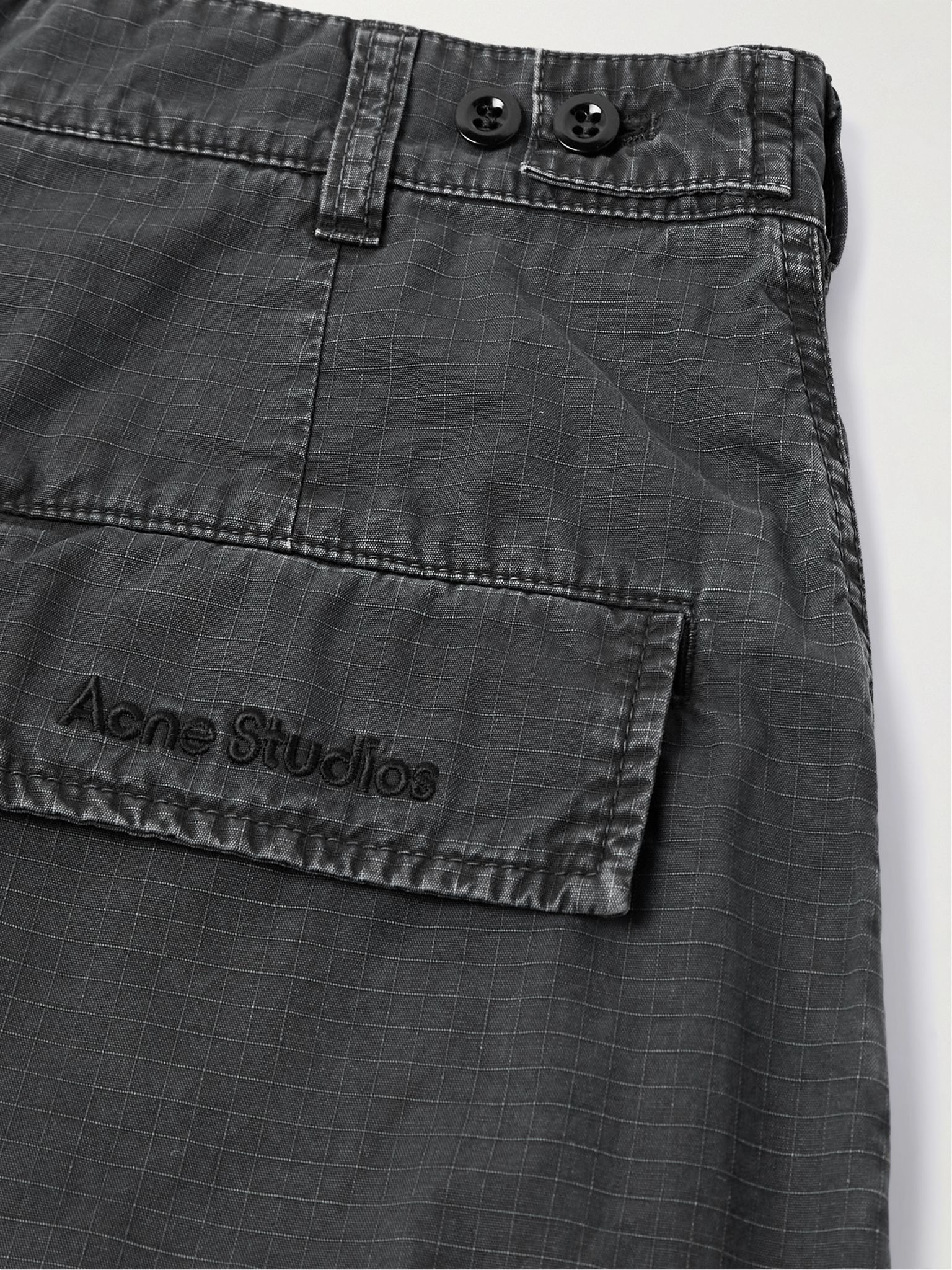 Wide-Leg Logo-Embroidered Cotton-Ripstop Cargo Trousers Black - 5