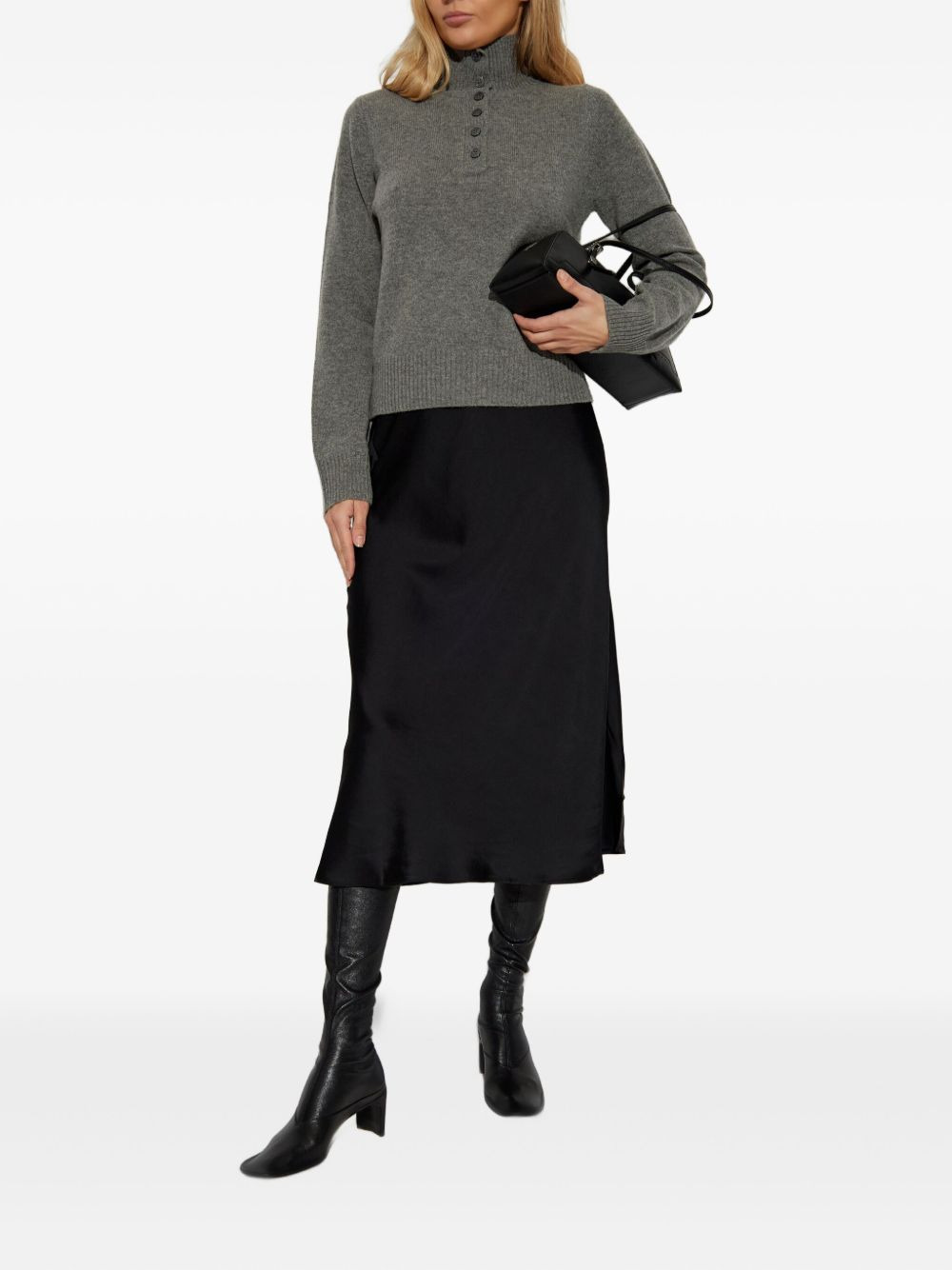high-neck button-front sweater - 2