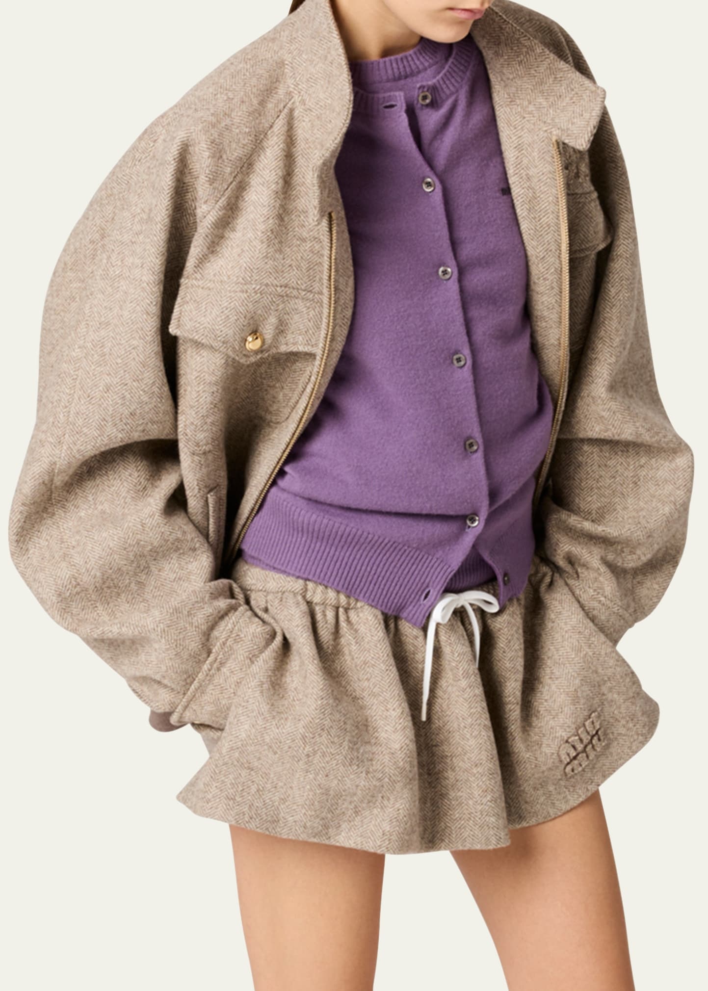 Miu Miu Chevron Oversized Zip Up Bomber Jacket