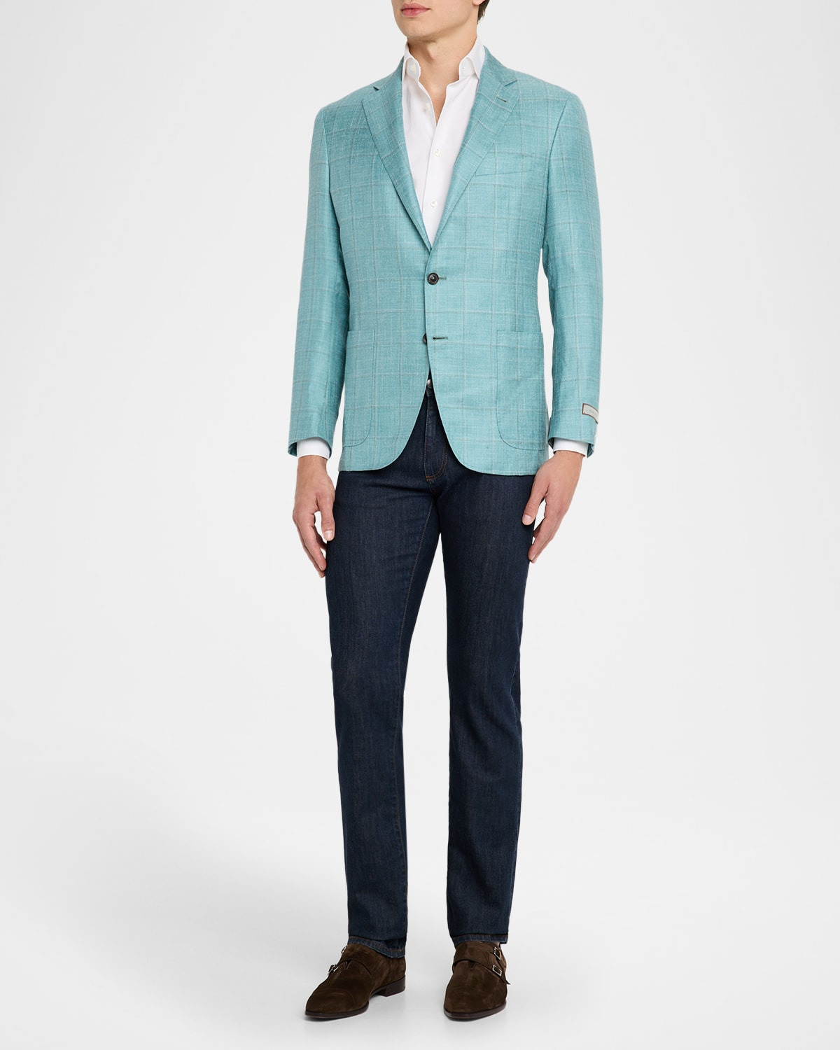 Men's Cashmere, Silk and Linen Windowpane Sport Coat - 2