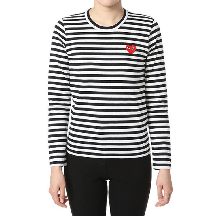 (WMNS) COMME des GARCONS PLAY Striped Long Sleeves Tee 'White Black' AZ-T163-051-1 - 3