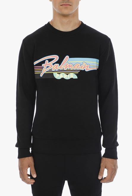 EXCLUSIVE - Black cotton sweatshirt with multicolor Balmain logo - 5