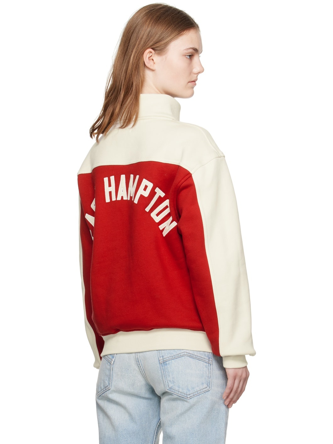 Red & Off-White Paneled Sweatshirt - 3