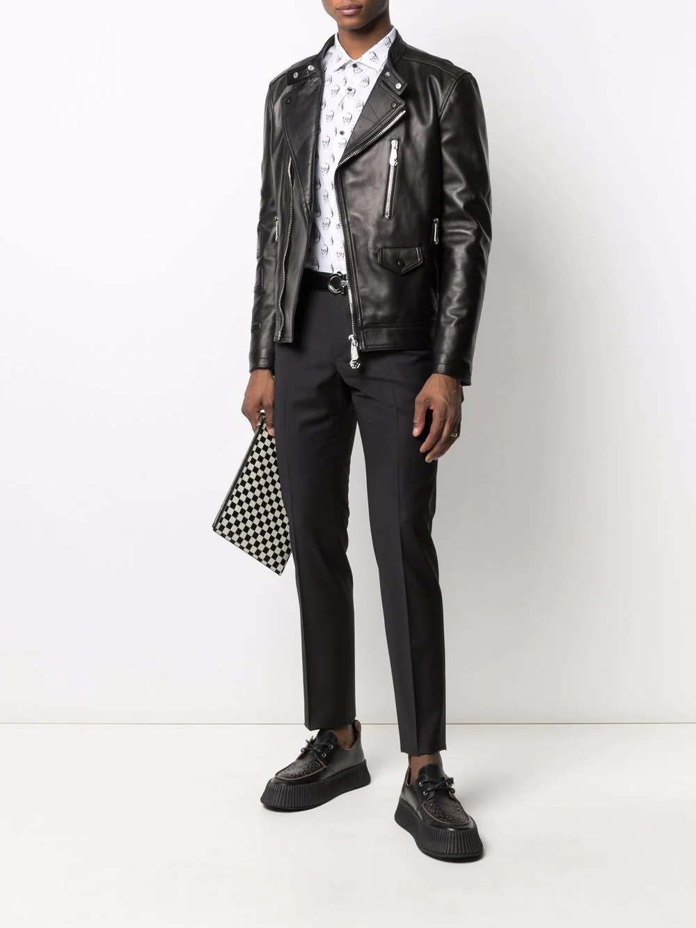 logo-debossed biker jacket - 2