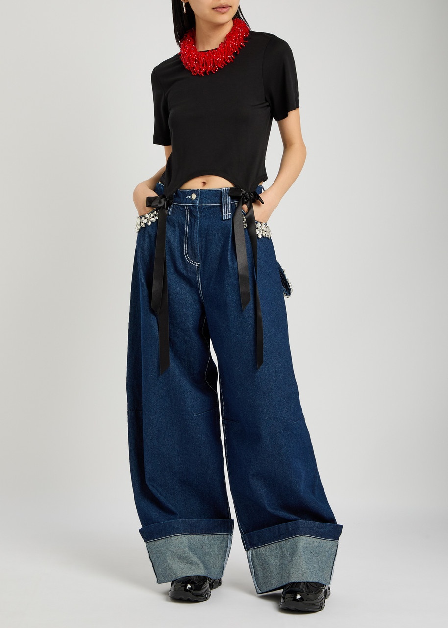 Simone Rocha Wide-leg Crystal-embellished Jeans - 4