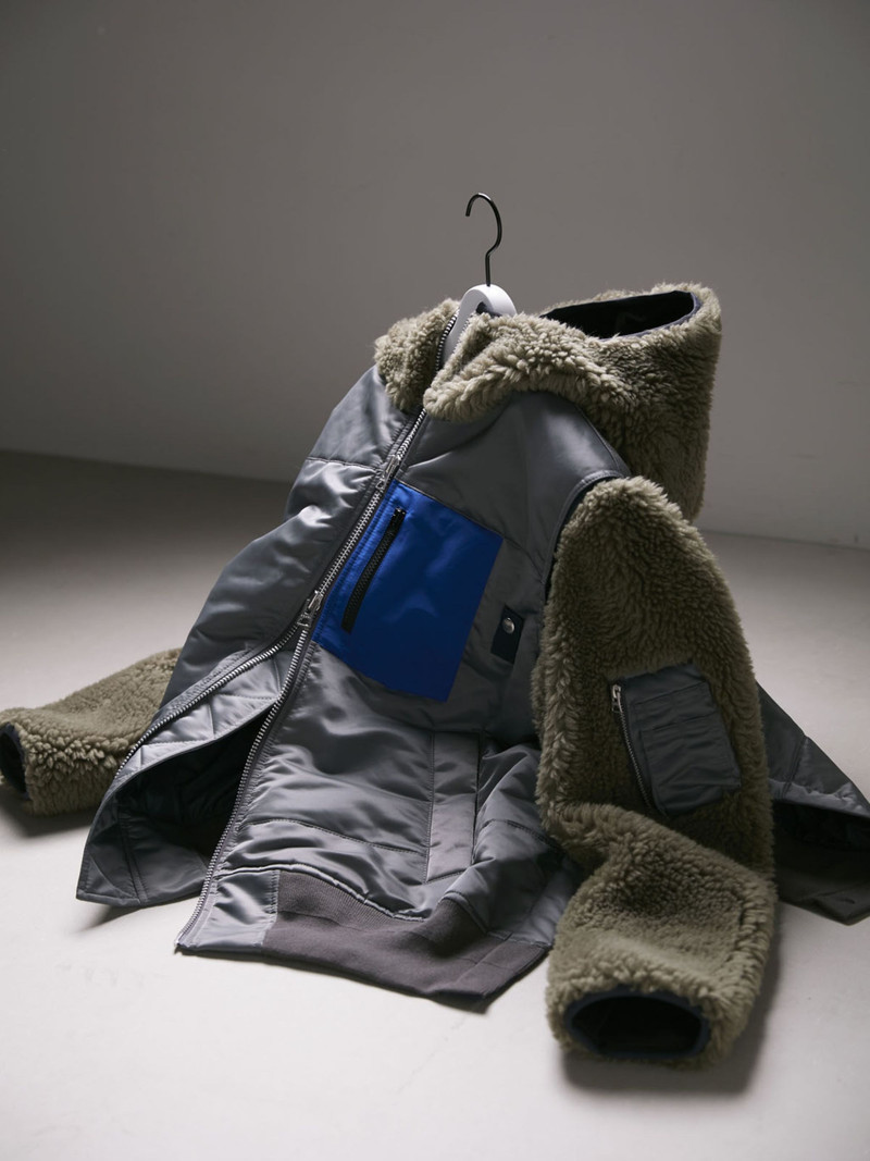 sacai Faux Shearling x Nylon Twill Blouson outlook