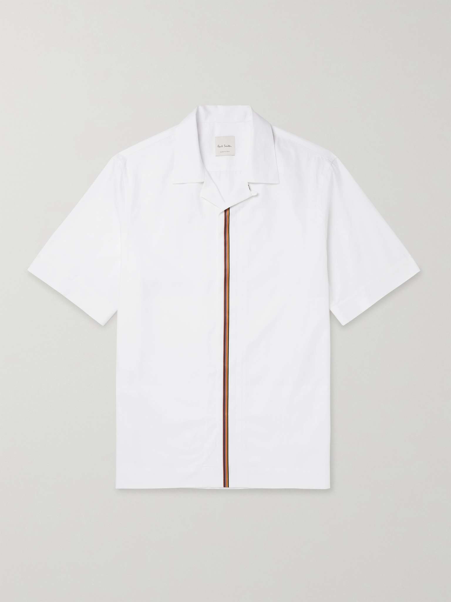 Camp-Collar Stripe-Trimmed Cotton-Poplin Shirt - 1