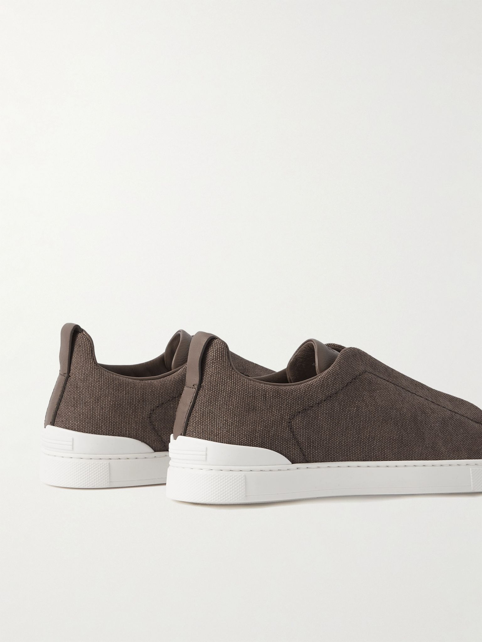 Triple Stitch™ Leather-Trimmed Canvas Slip-On Sneakers Brown - 5