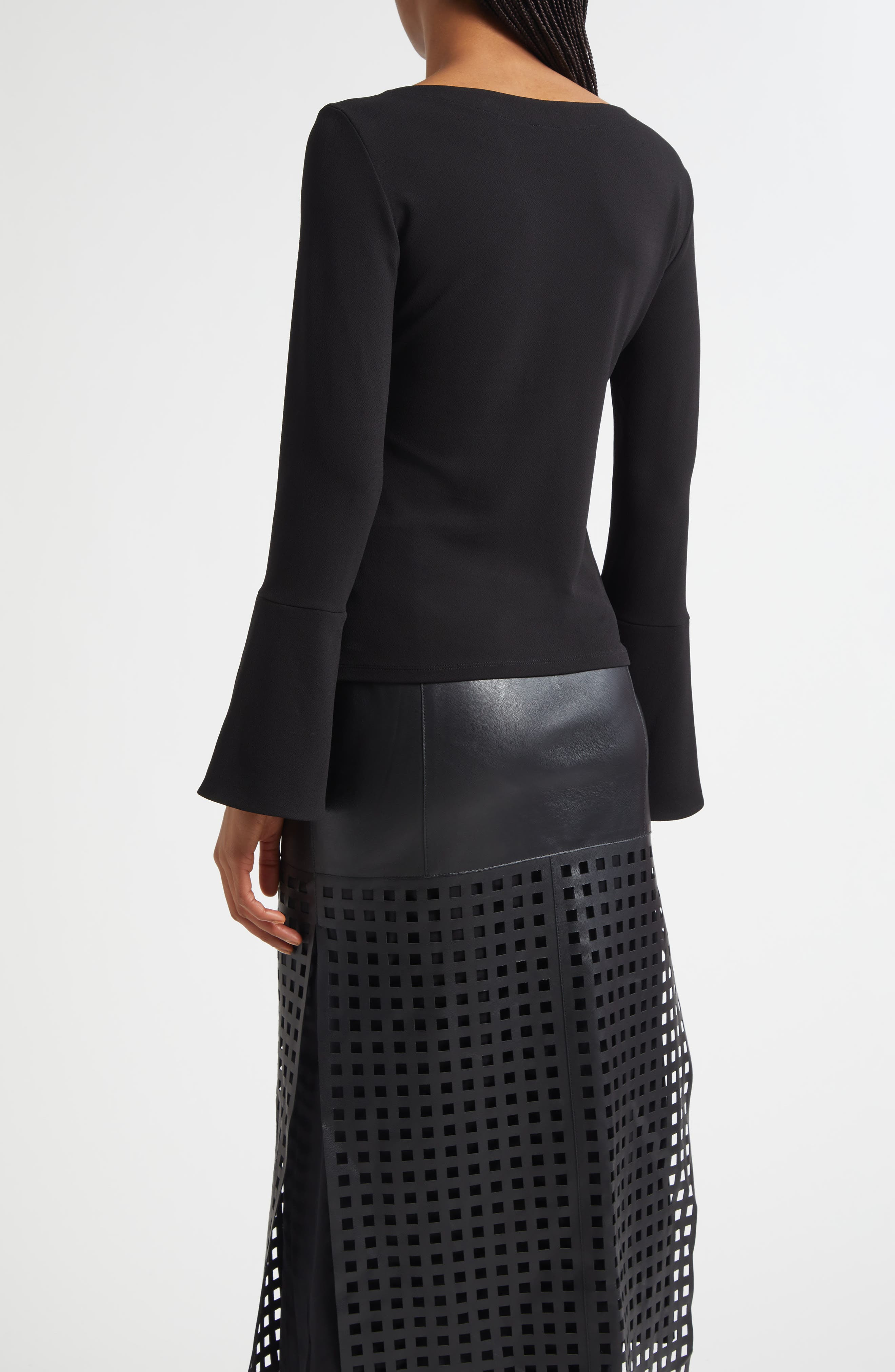 Emporio Armani Bell Sleeve Crepe Top in Solid Black at Nordstrom - 2