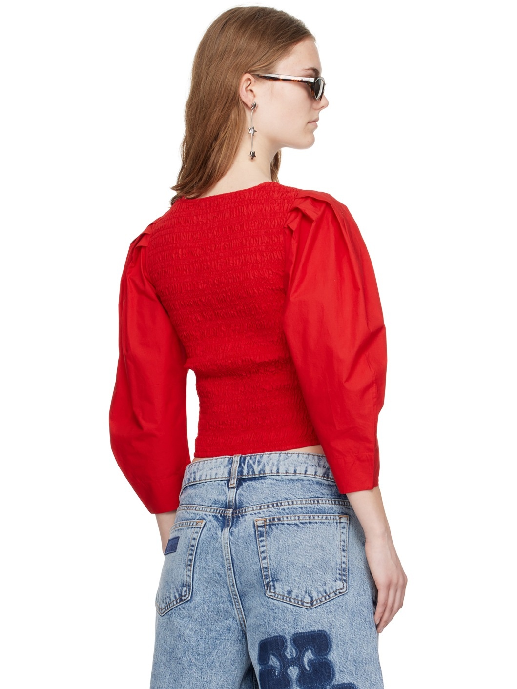 Red Smocked Blouse - 3