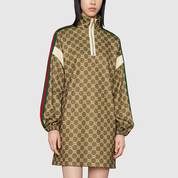 (WMNS) Gucci Interlocking G technical jersey dress 'Olive green Ivory 678689-XJD1G-3357 - 3