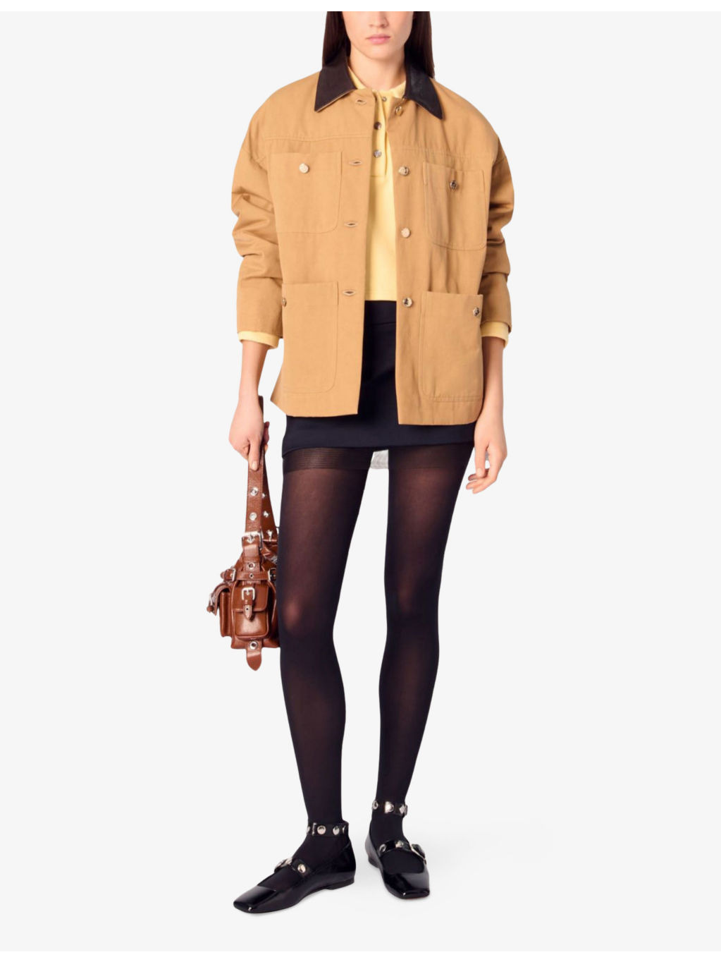 Leather-Collar Multi-Pocket Cotton Coat - 2