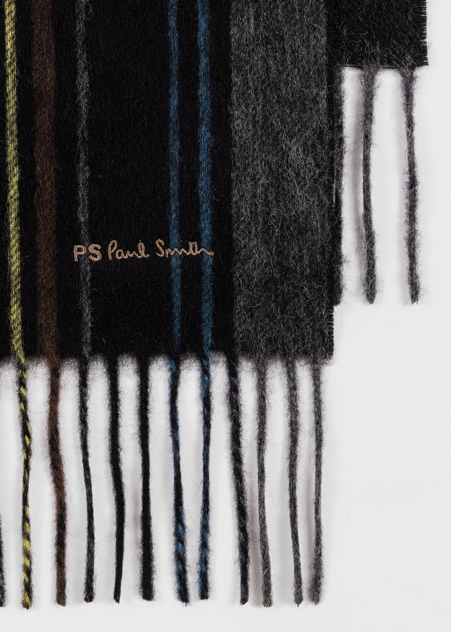 Black Lambswool Stripe Scarf - 2