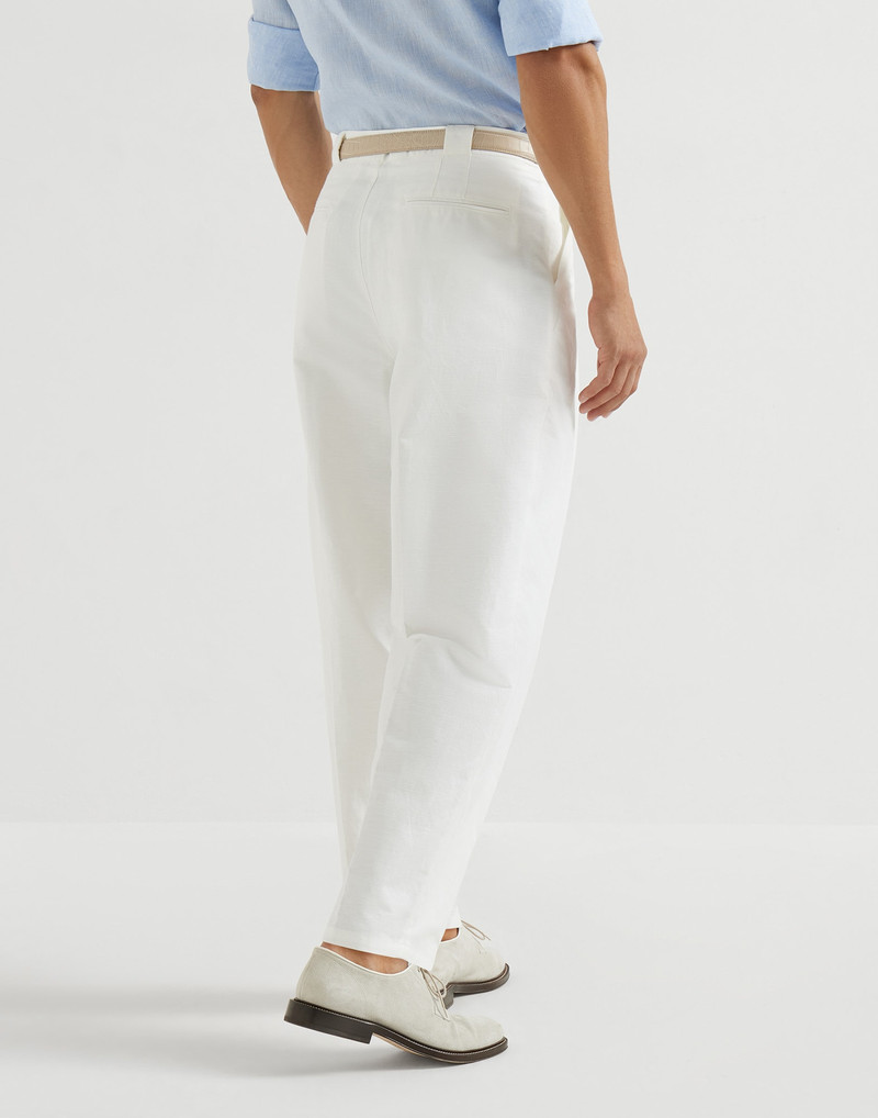 Cotton and linen panama trousers with pleat 3