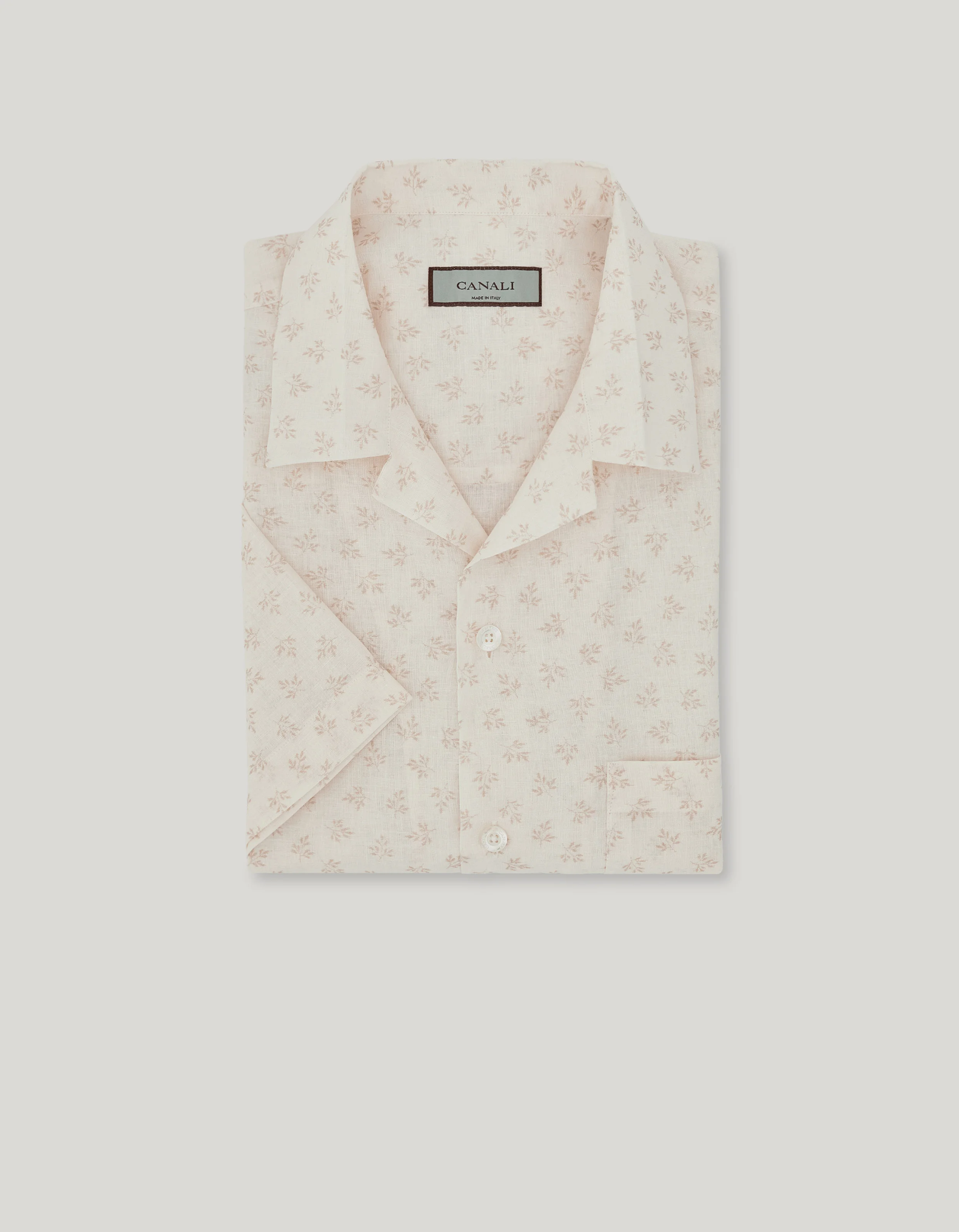 WHITE AND BEIGE PRINTED LINEN AND COTTON BOXY-FIT SHIRT - 1