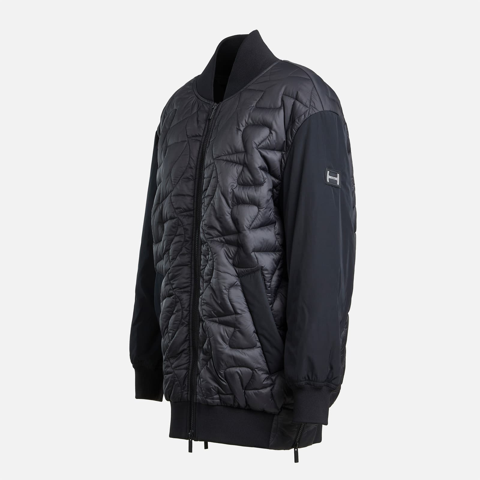 Long Quilted Bomber Jacket Black - 10
