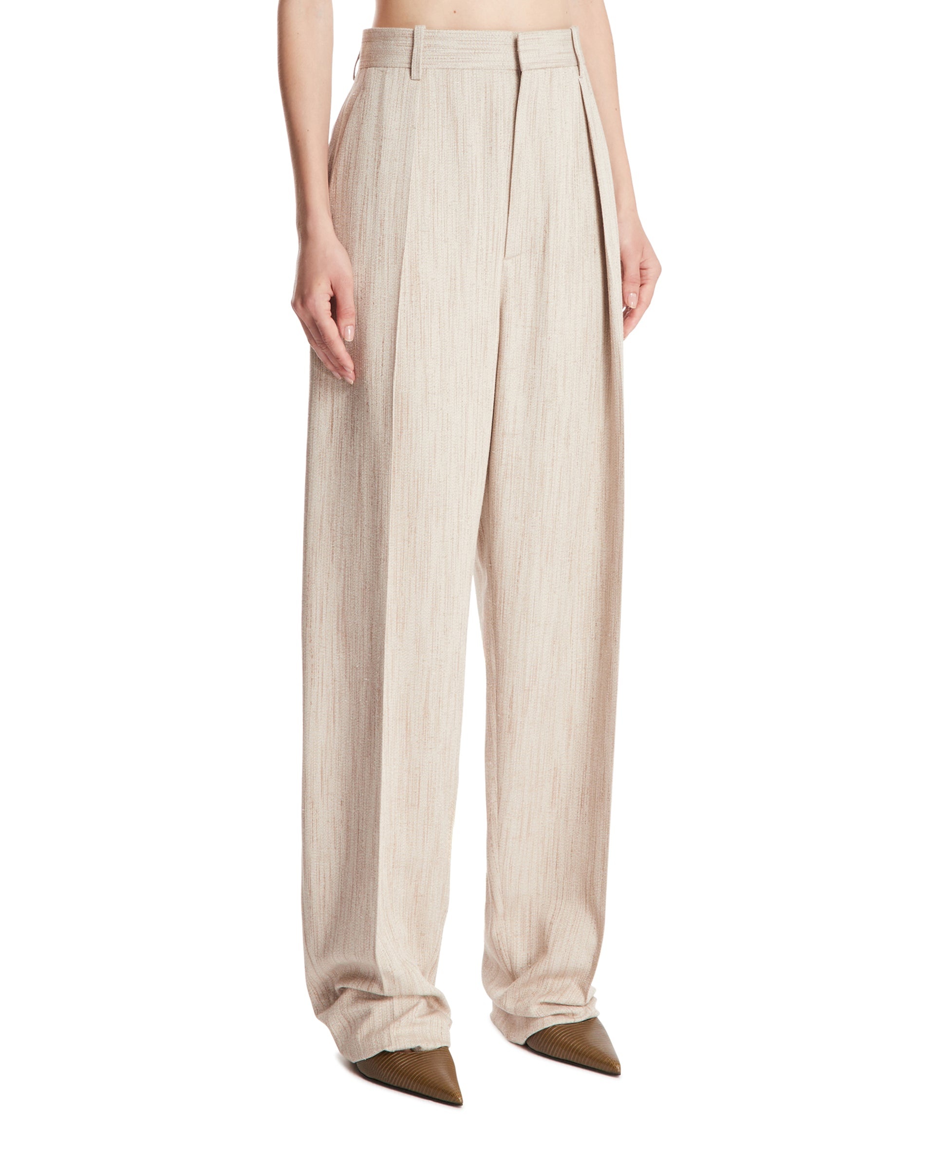 Beige Silk and Viscose Pants - 4