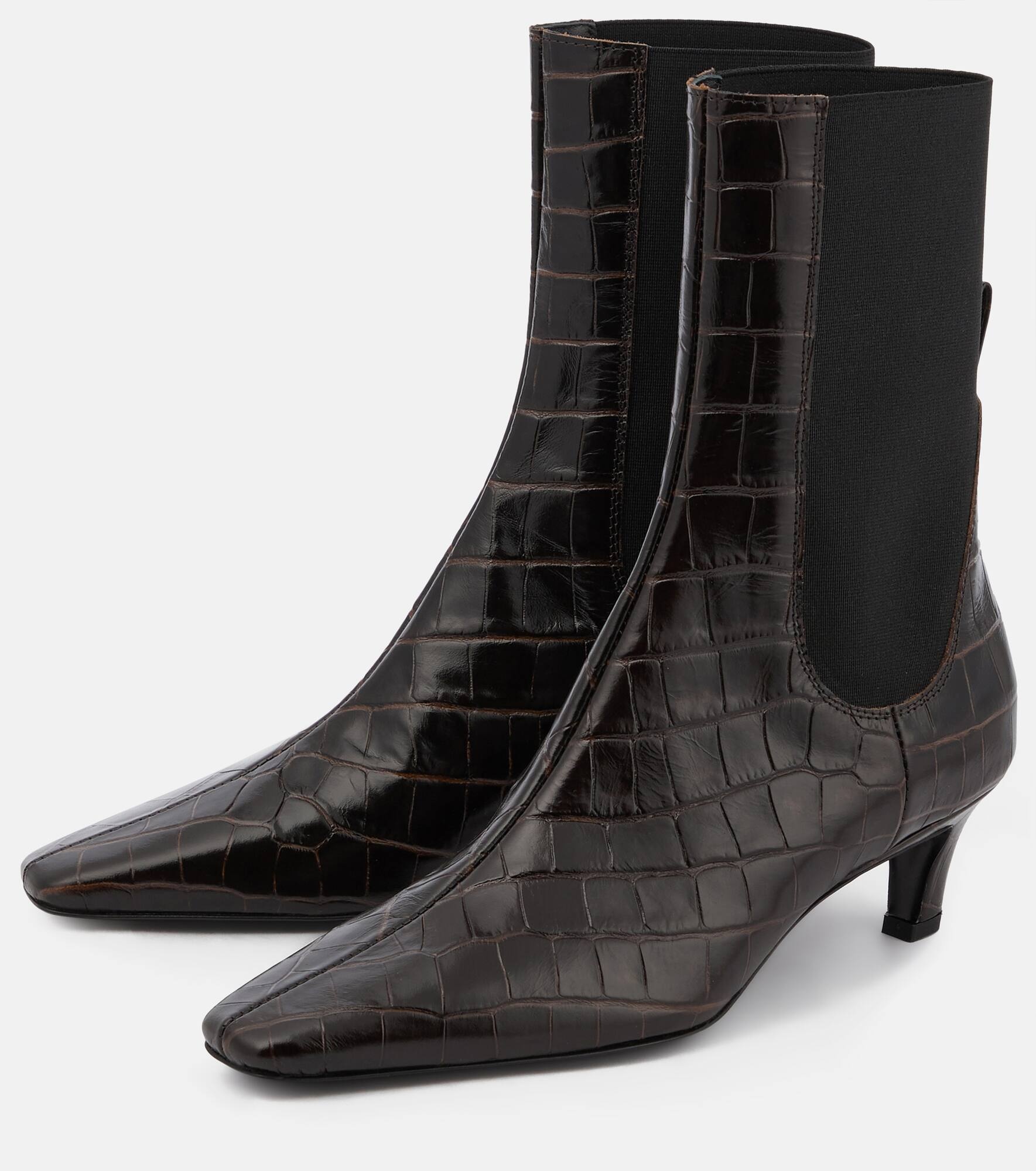 Croc-effect leather ankle boots - 5