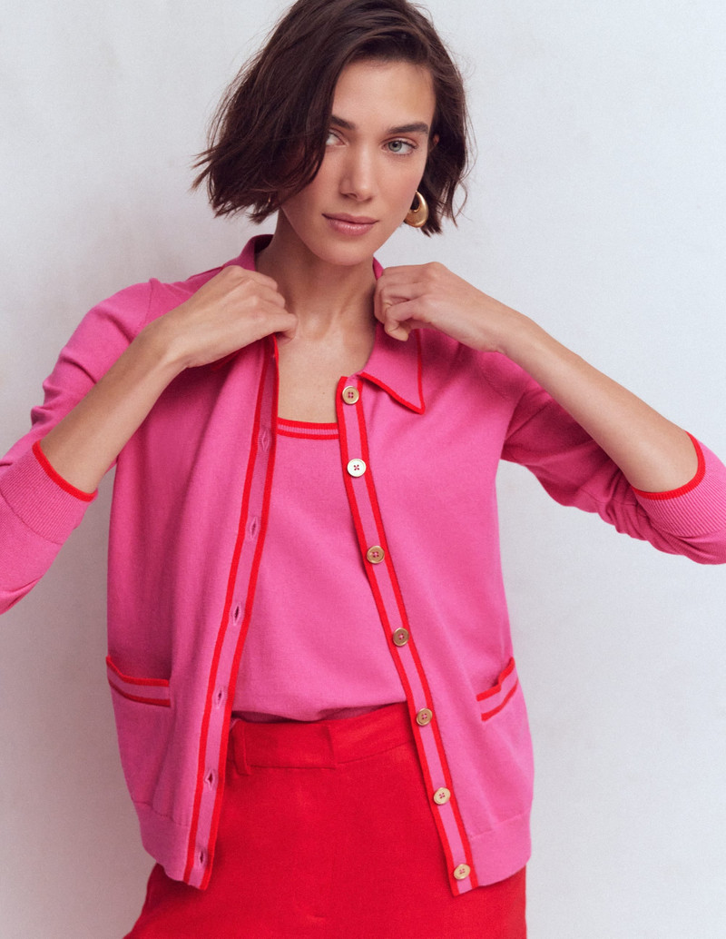 Liz Knitted Collared Cardigan-Pink Punch 7